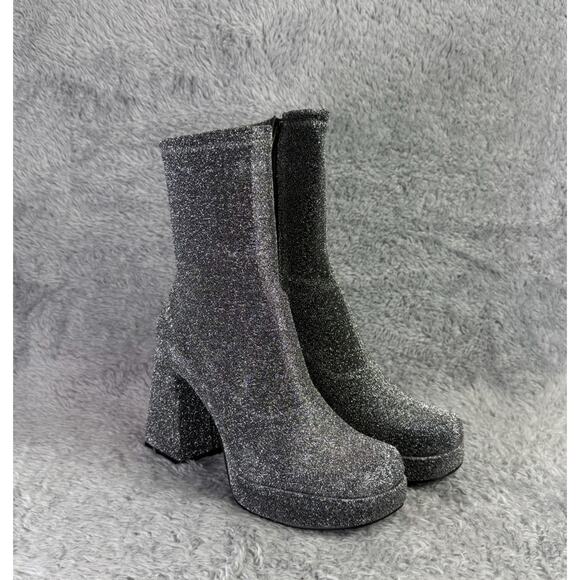 Abound Shoes - Abound Steffie Platform Boot Women's Silver Knit Ankle Bootie Size 6.5 Gogo
